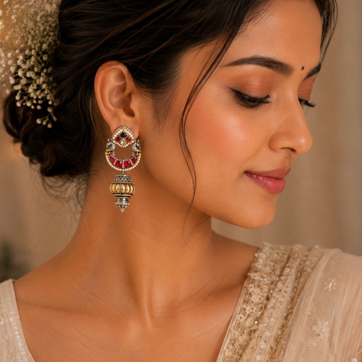 Aarna Heritage Pachi Kundan Earrings