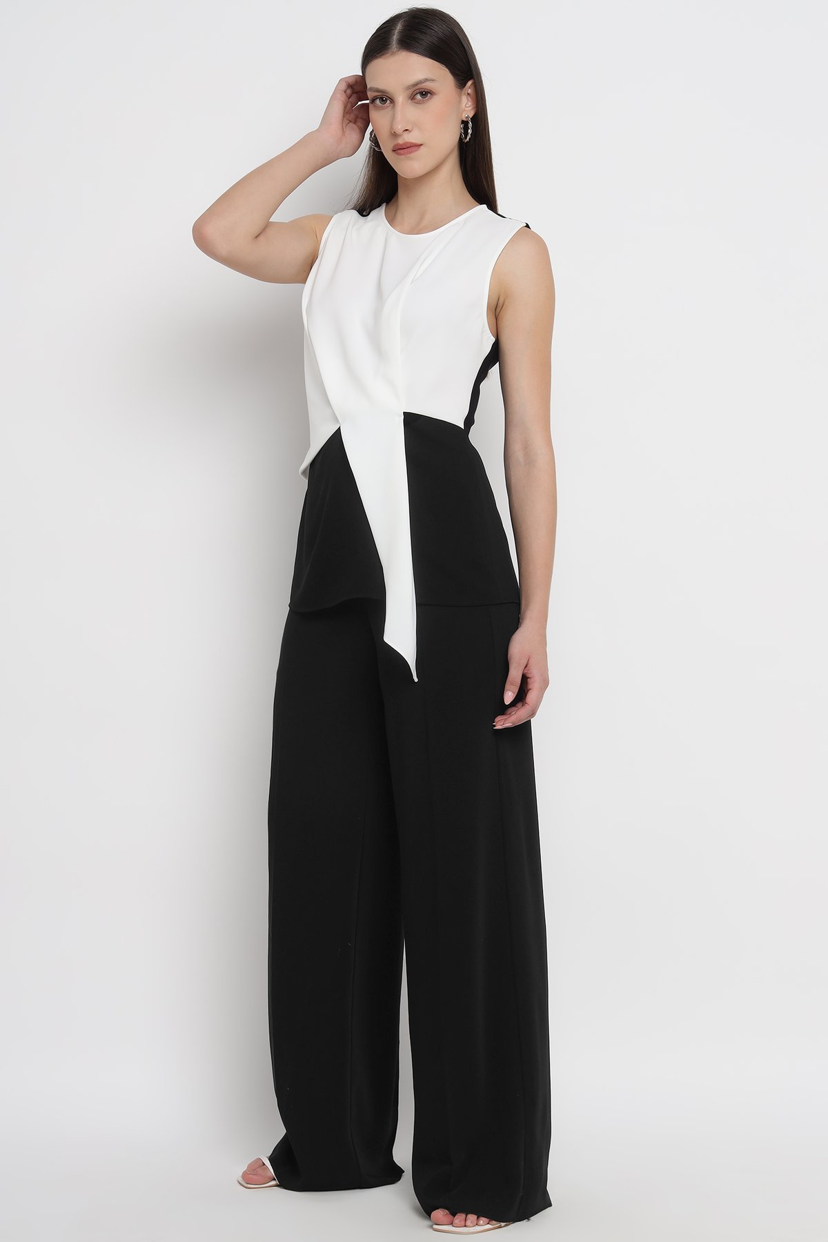 Black High-Rise Wide-Leg Tailored Trousers