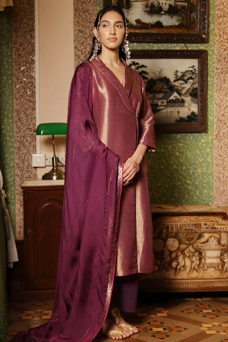 Imperial Purple Metallic-Sheen Wrap Kurta Set