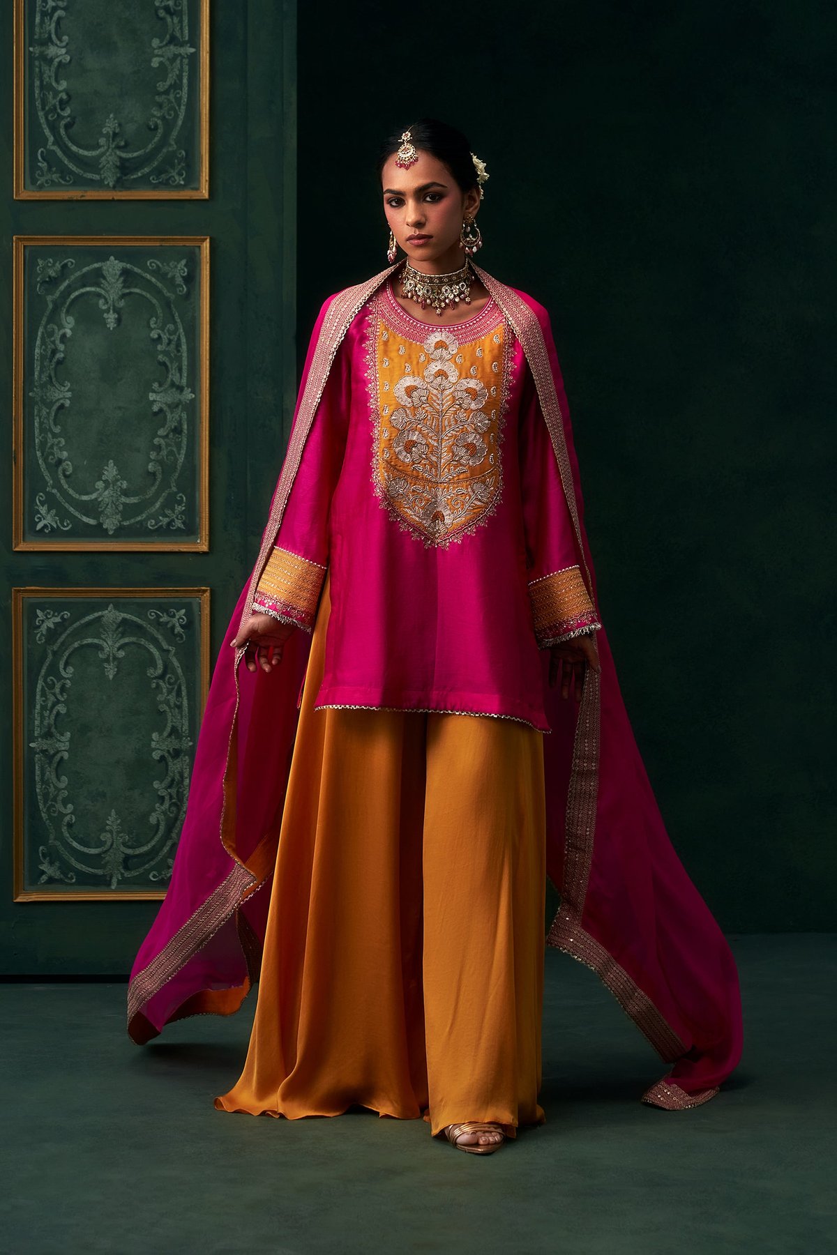 Aabira Chanderi Satin Embroidered Suit Set