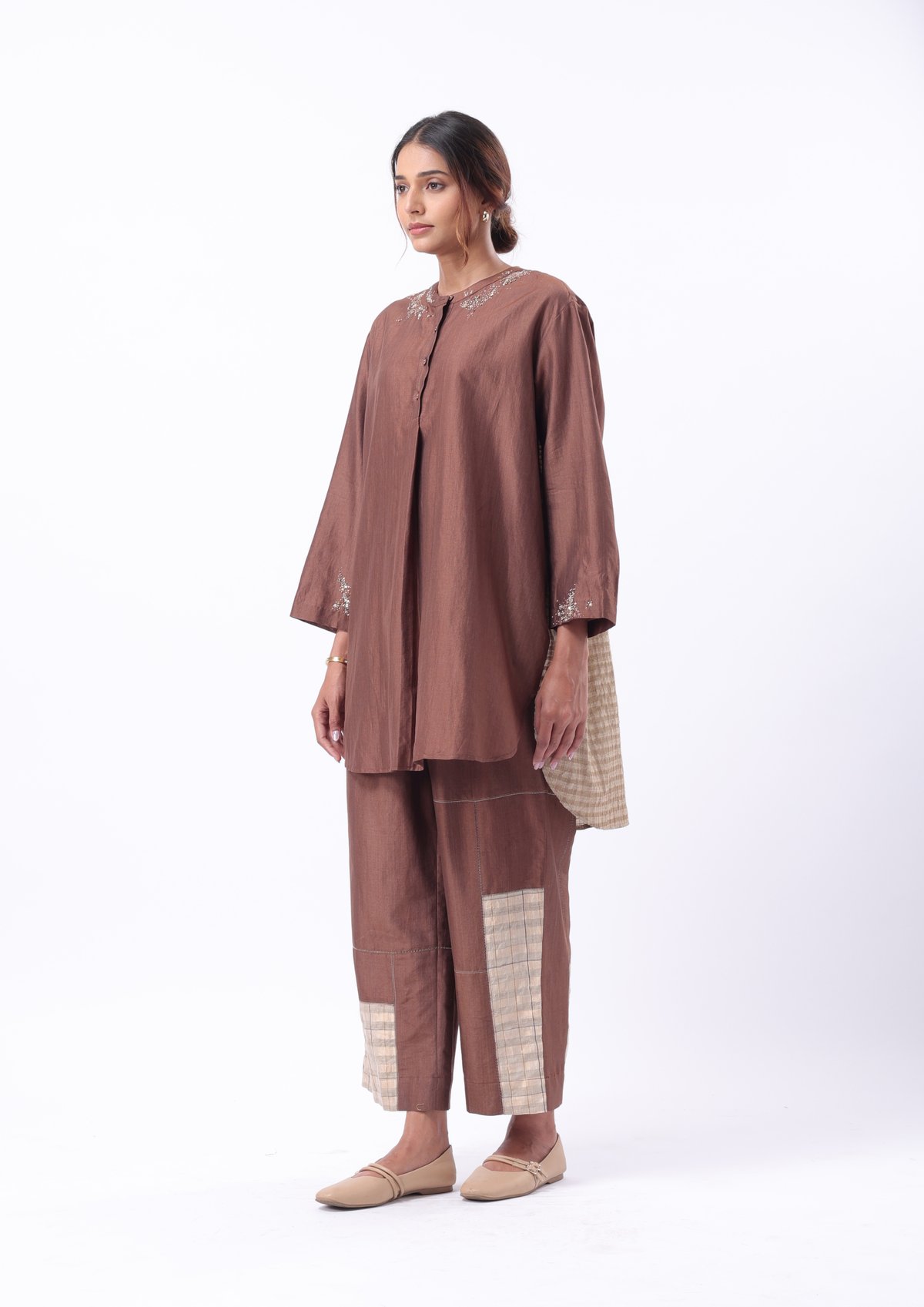 Brown Gold Patch Drawstring Pajama