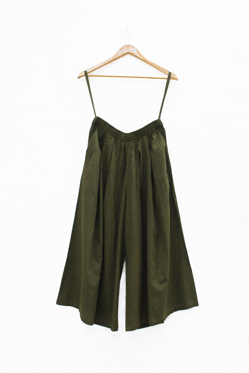 Olive Cotton Culottes with Elasticated Waist