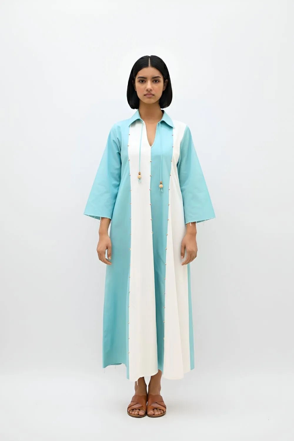 Ivory-Tiffany Blue Panel Maxi Dress