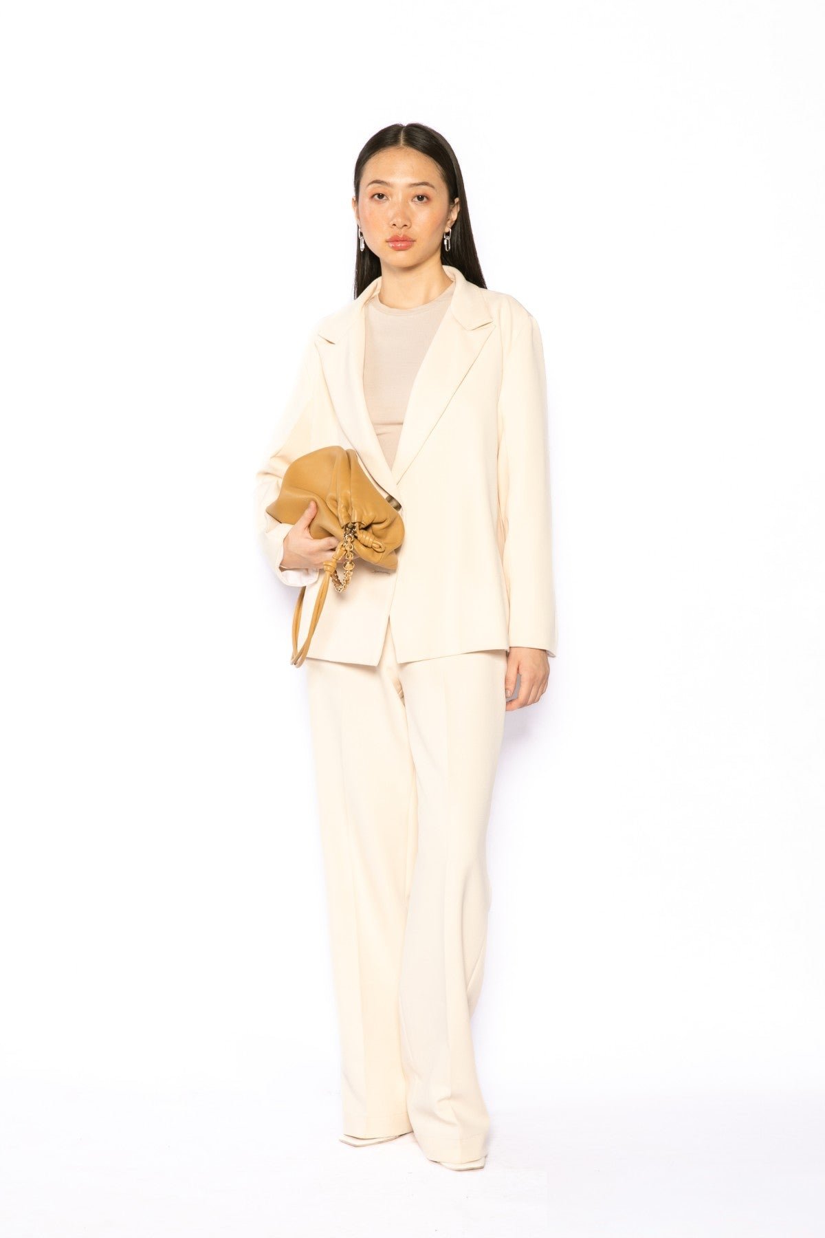 Cream Boxy Tailored Single-Button Blazer