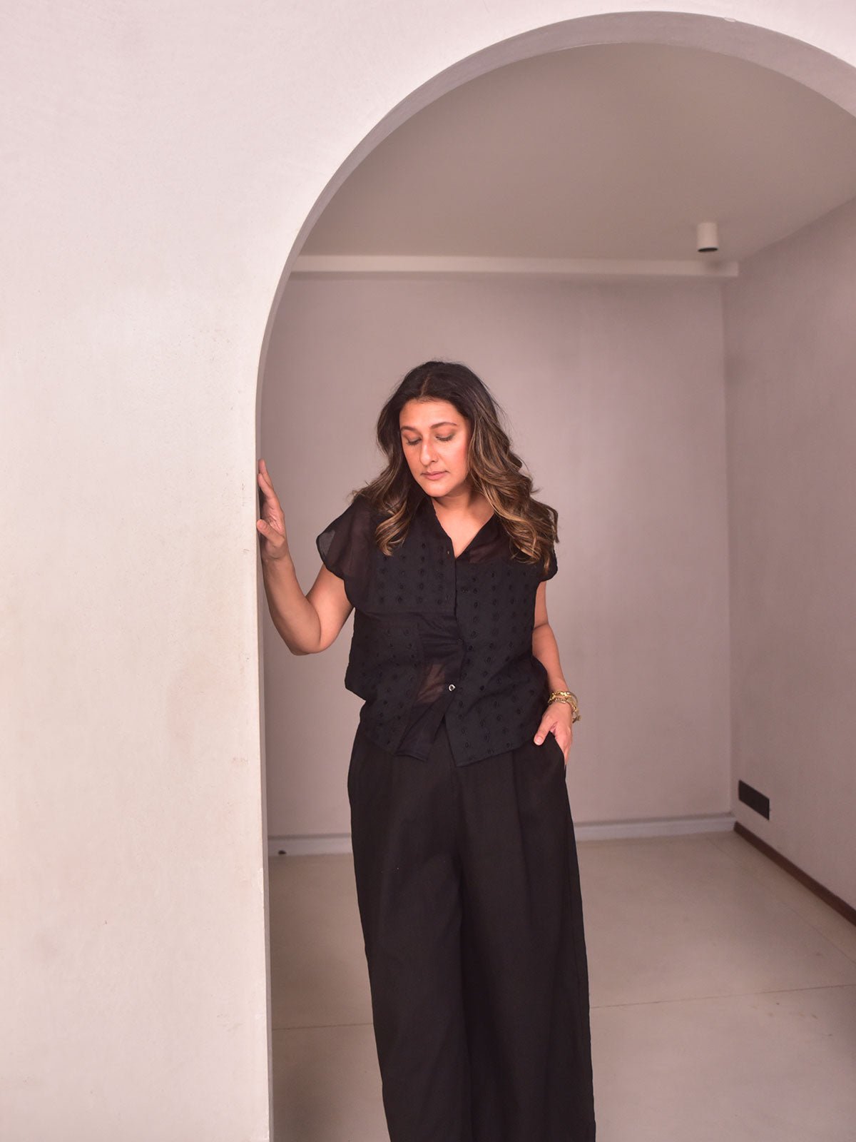Embroidered Patch Top - Black