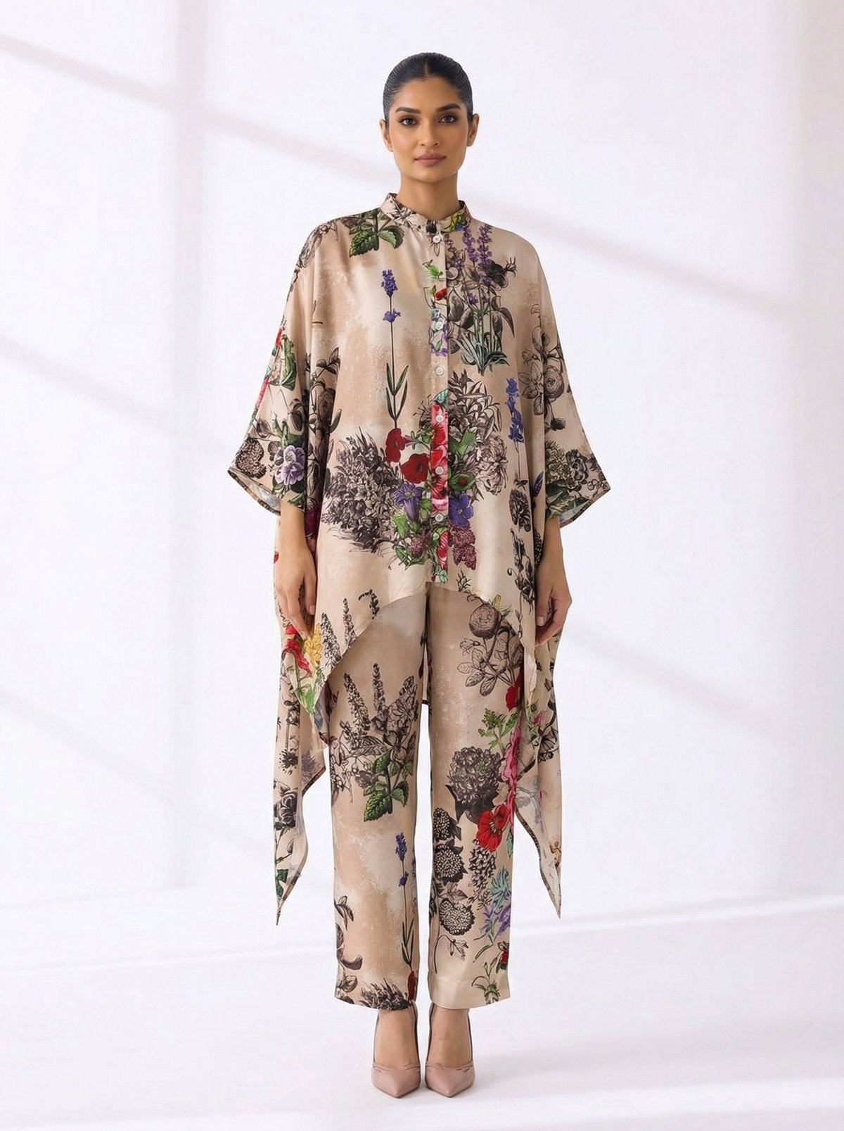 Multicolor Botanical Printed Tunic and Pant Co-ord Set