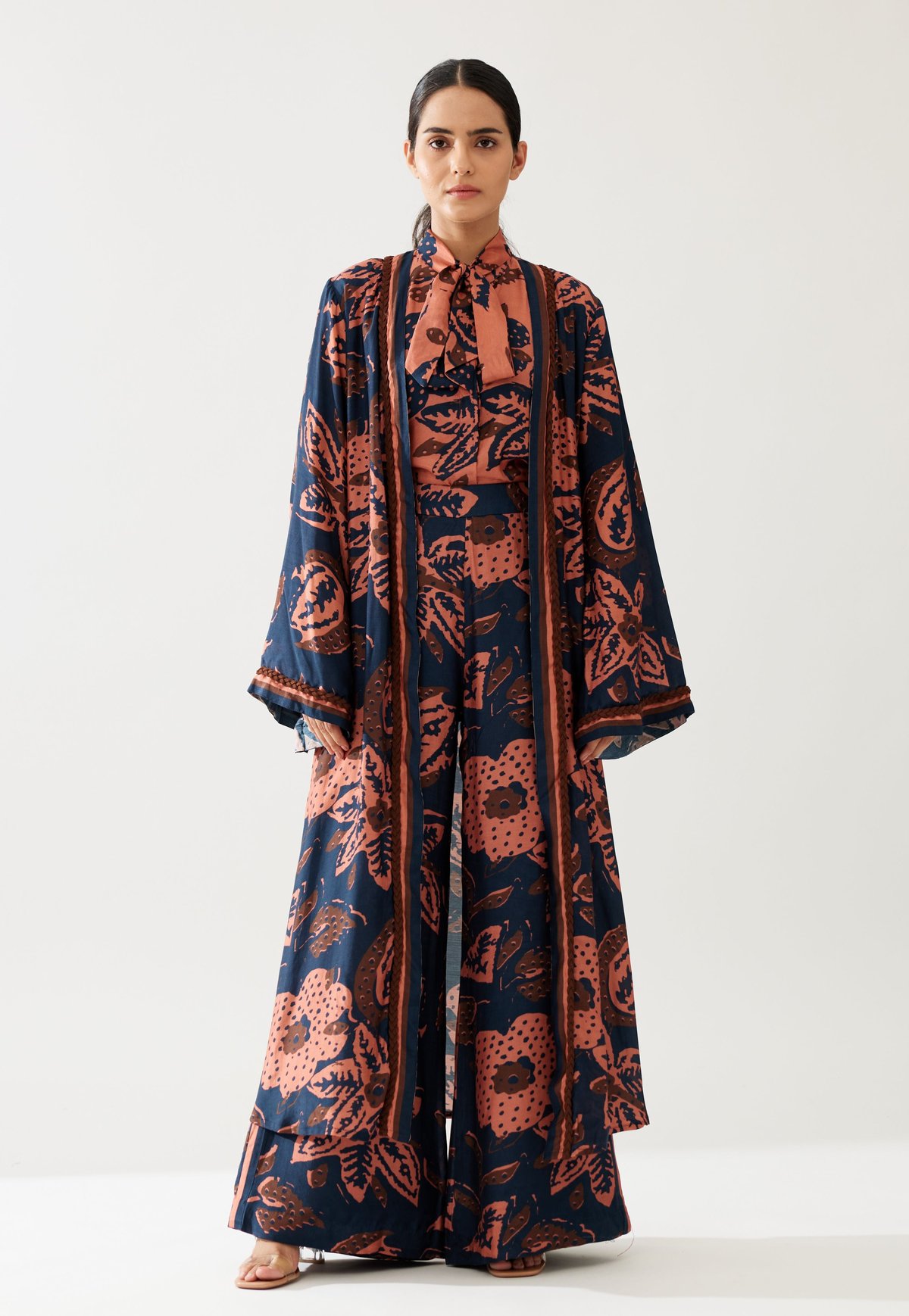 Dark Blue And Pink Floral Cape