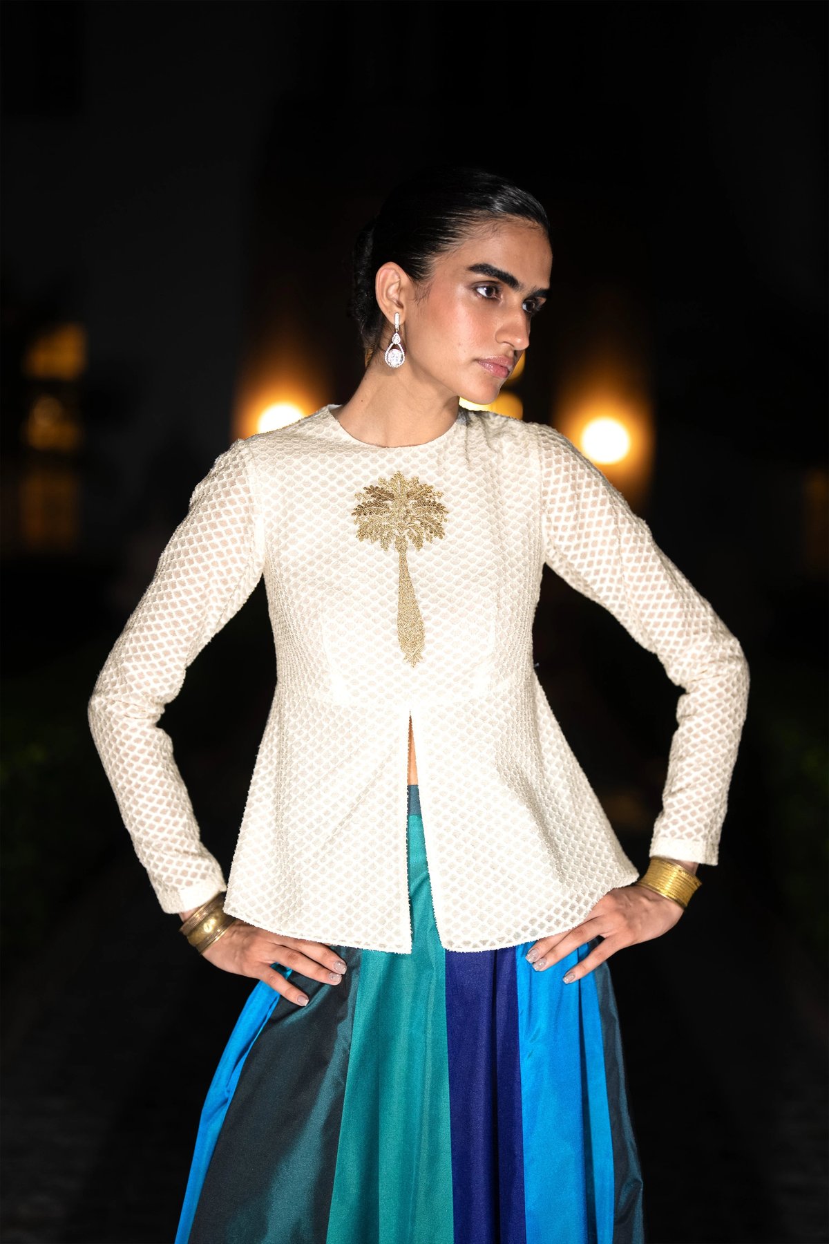 Embroidered Patterned Peplum Top