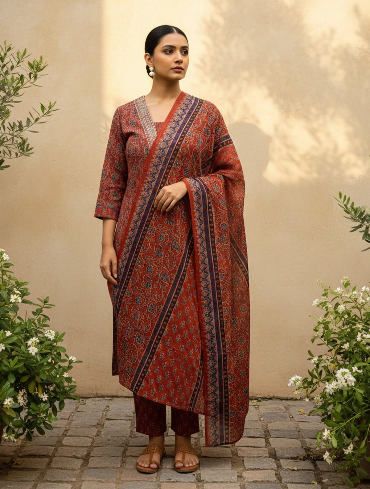Floral Print Straight Kurta Pant Dupatta Set