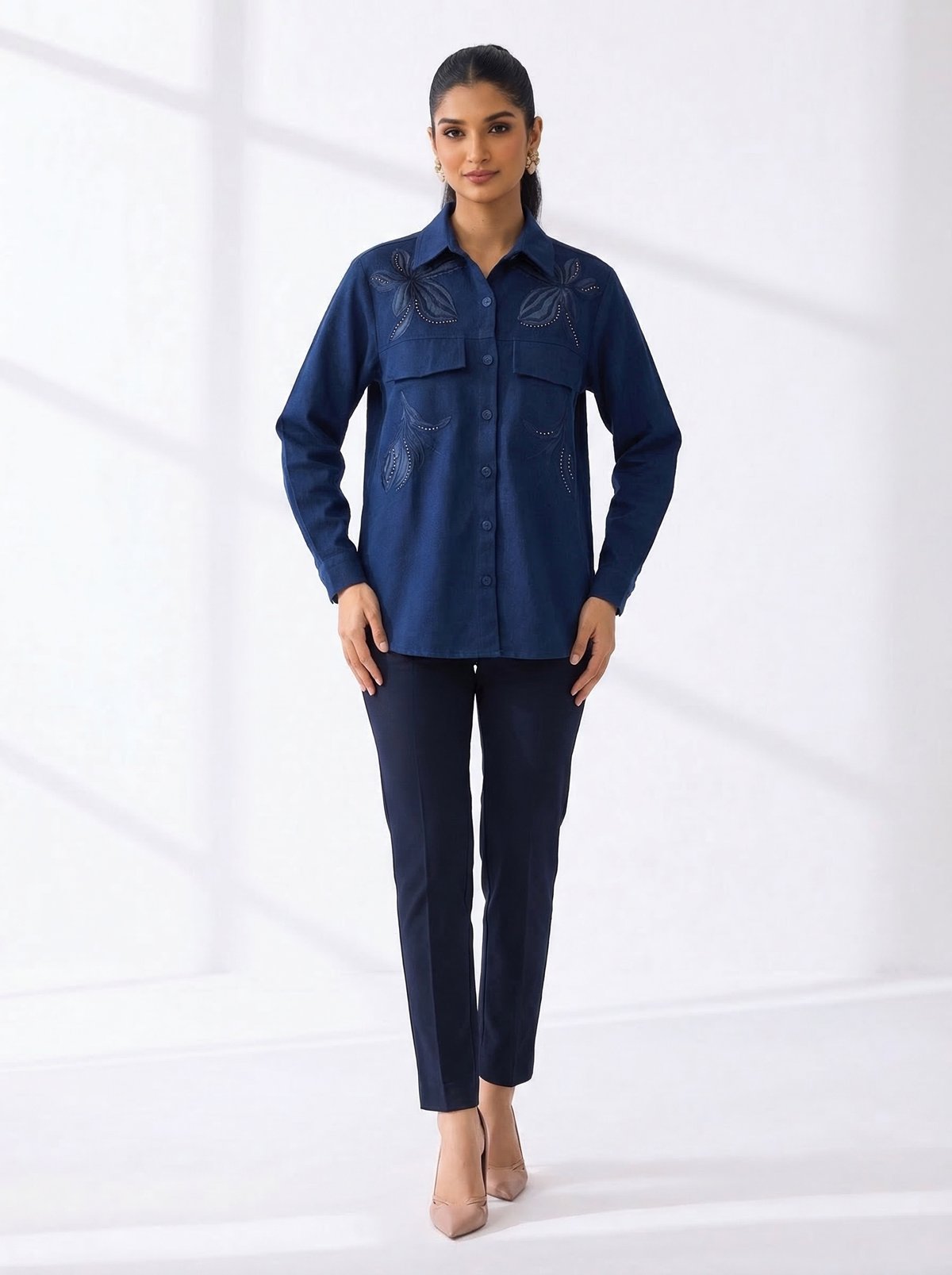 Navy Blue Embroidered Shirt