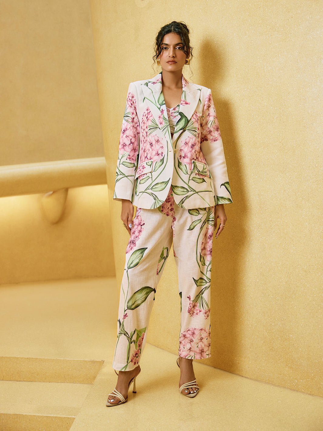 Ivory Floral Printed Tailored Blazer Jacket