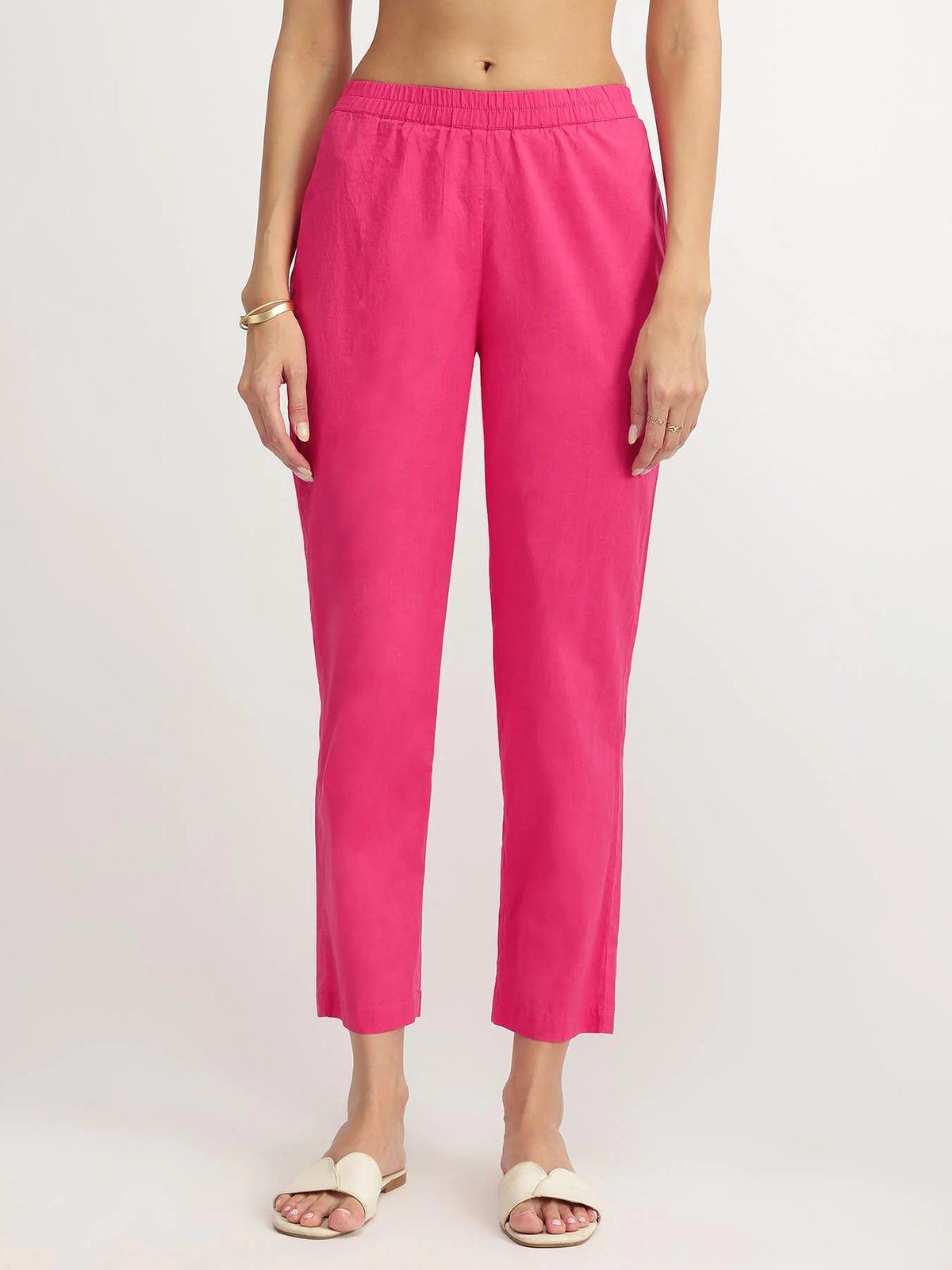 Cotton Jacquard Trousers - Pink