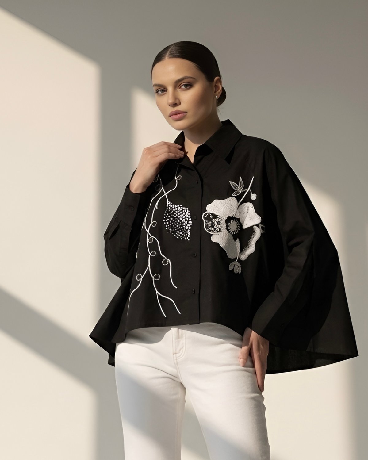 Flap Shirt With Hand Embroidery