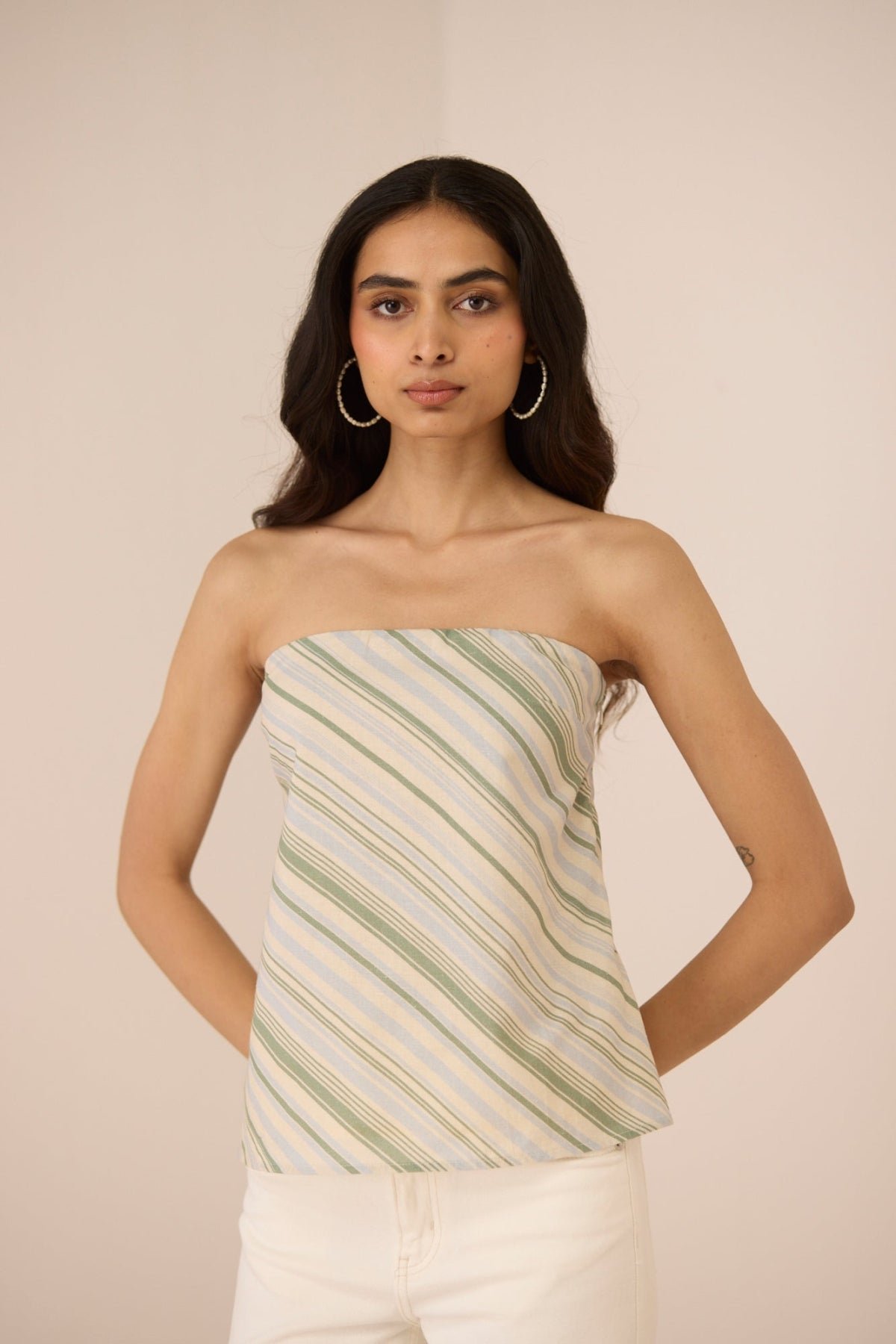 Shoreline Stripe Cotton Linen Tube Top