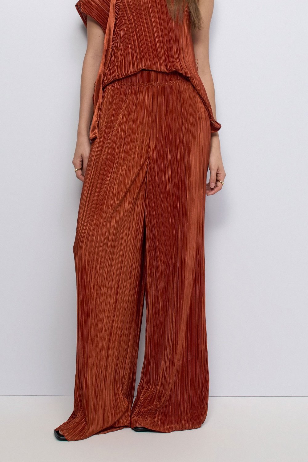 Pleated Pants With Elastic Waistband