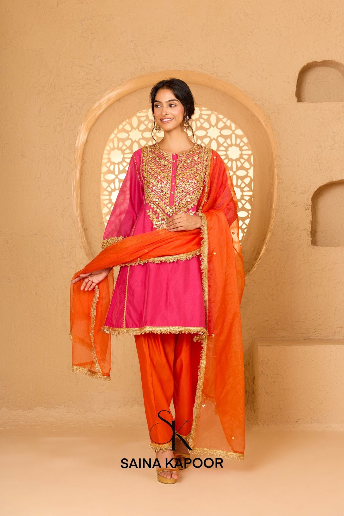 Fuchsia Cotton Chanderi Short Kurta
