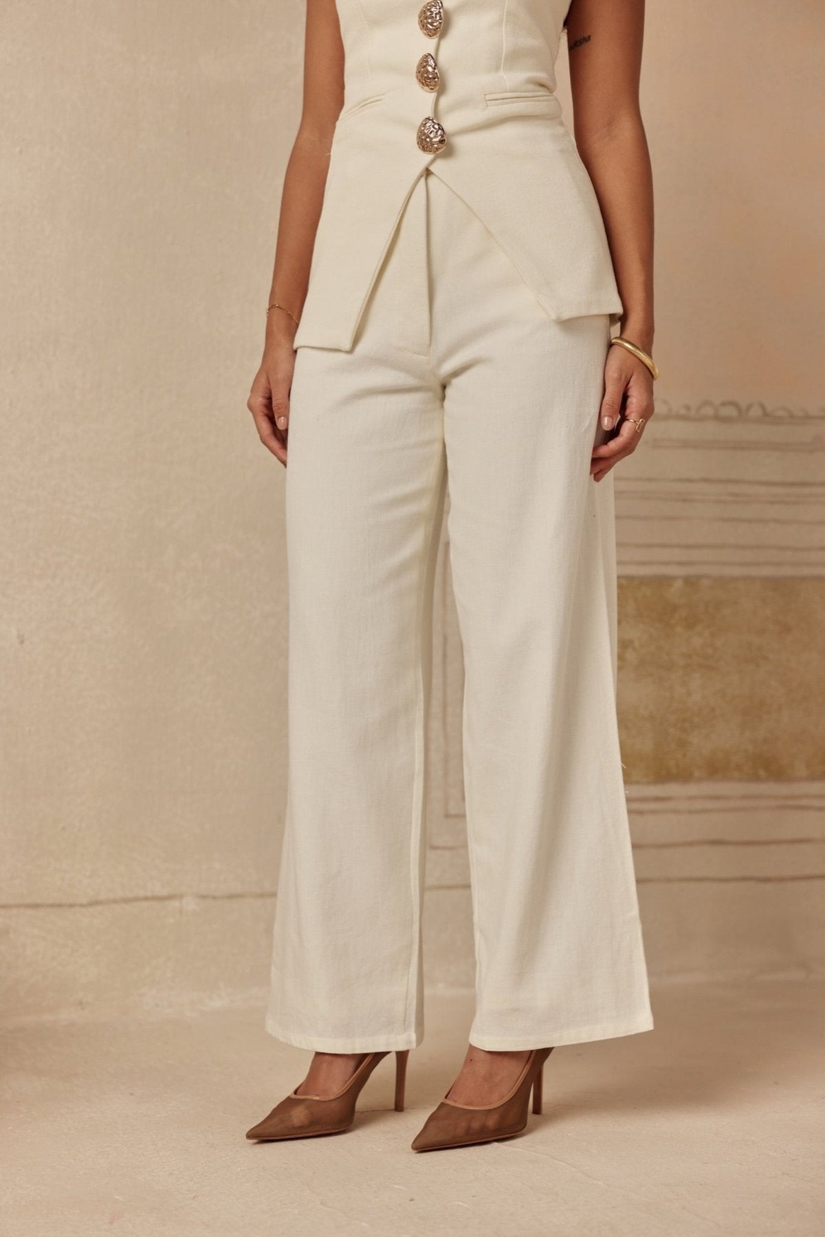 Ivory Straight-Leg Tailored Trousers