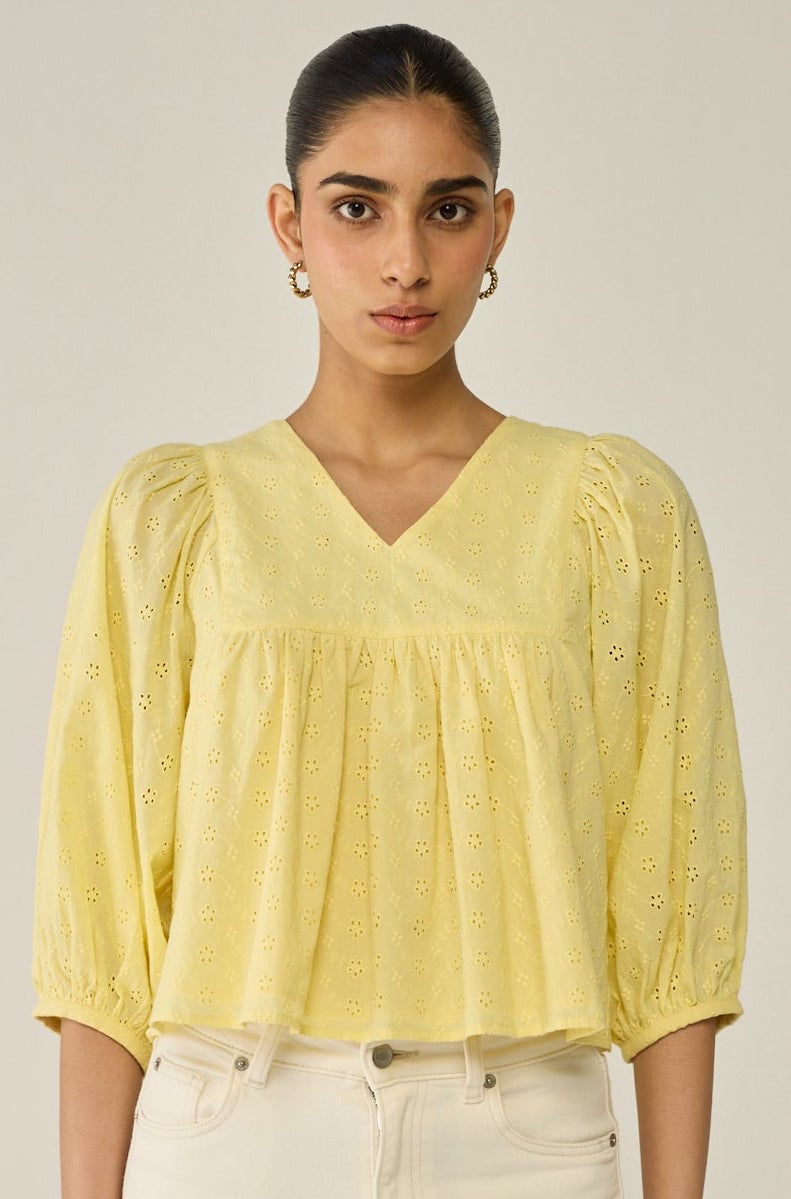Yellow Broderie Blouse