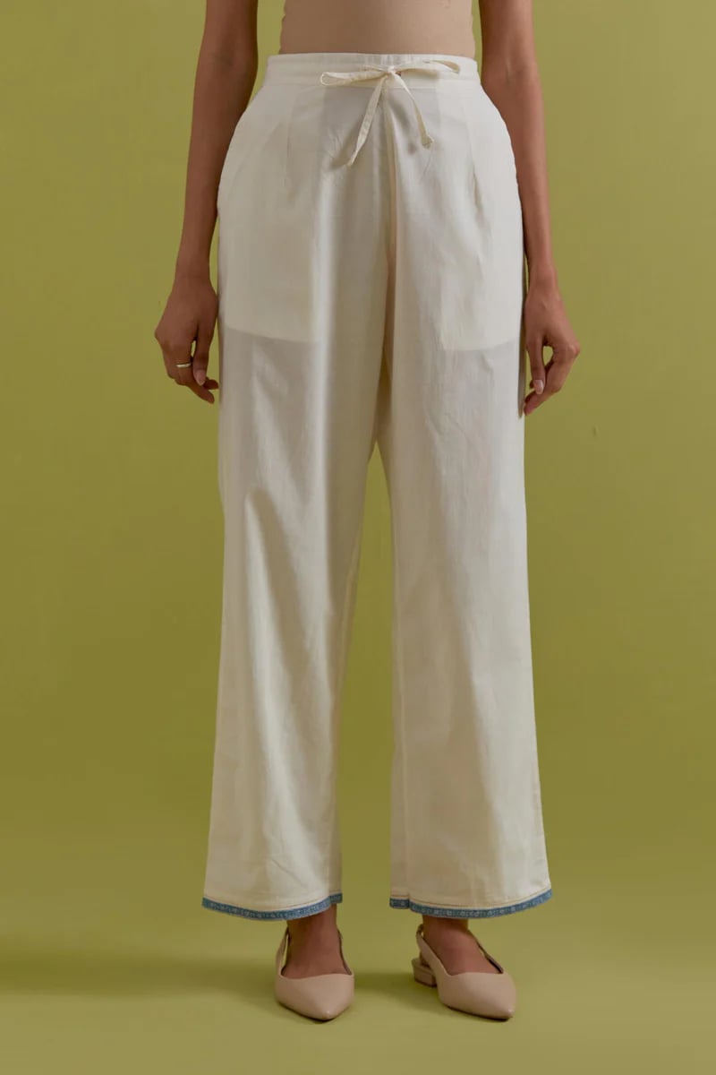 Off White Cotton Straight Pant