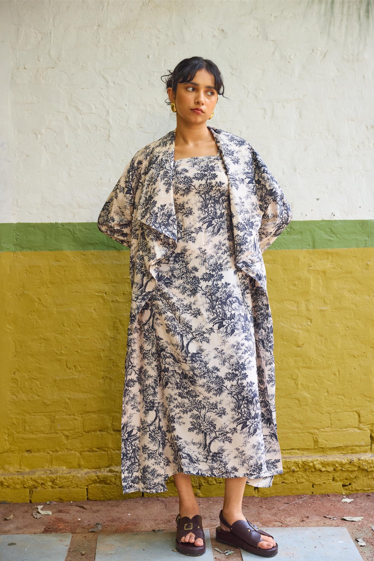 Multicolor Printed Square-Neck Midi Dress Set