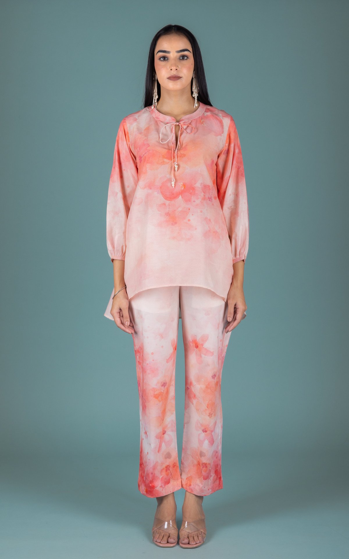 Pink and White Watercolor Floral Co-ord Set