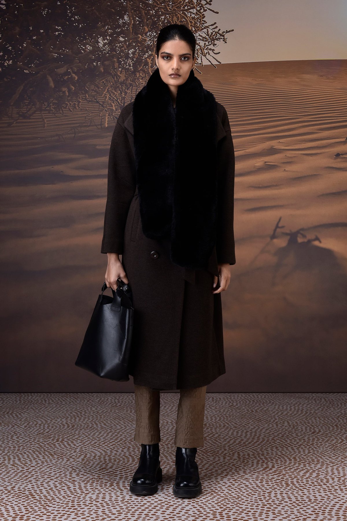 Chocolate Brown Double-Layer Fleece Longline Overcoat