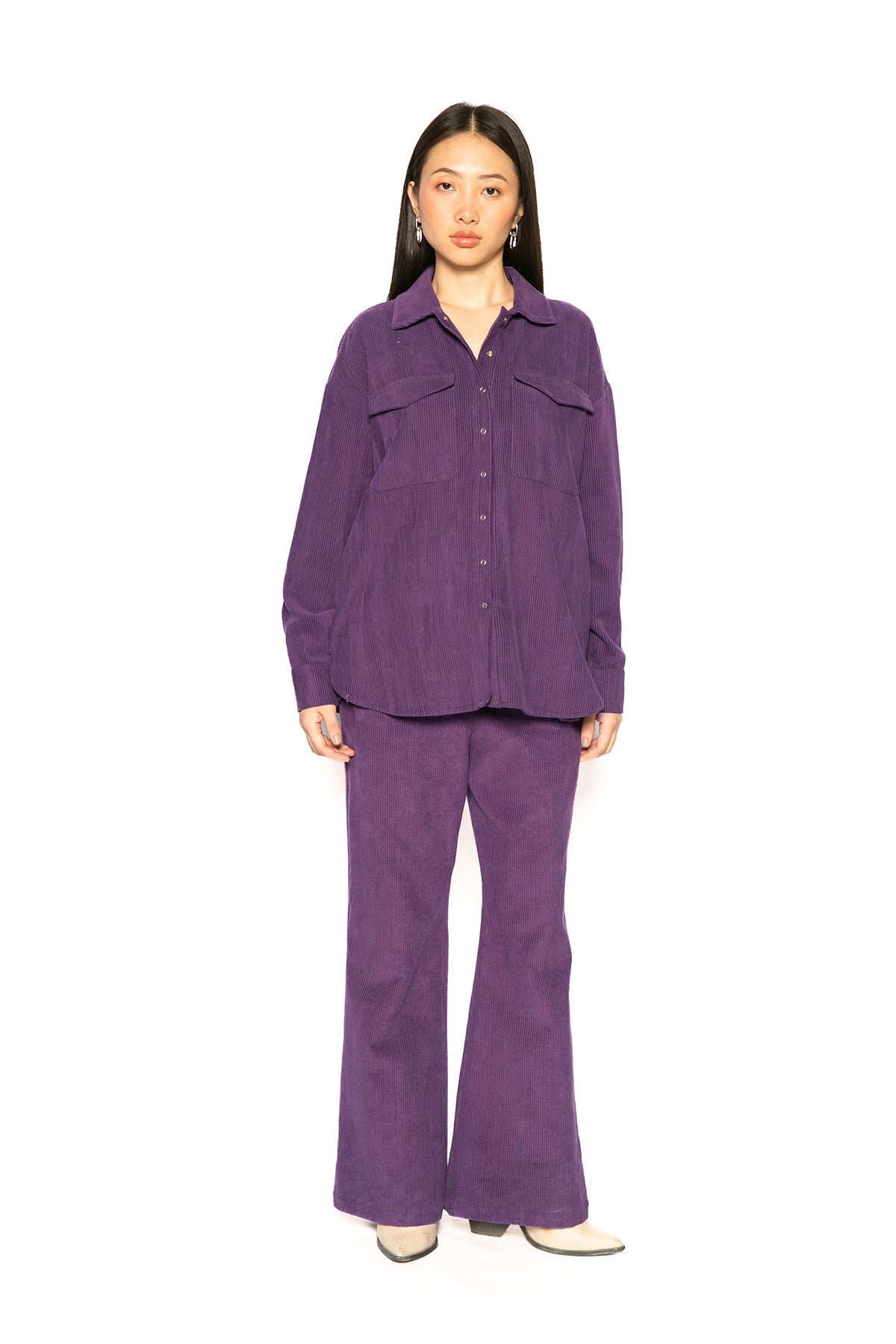 Purple Corduroy Oversized Shacket with Chest Pockets