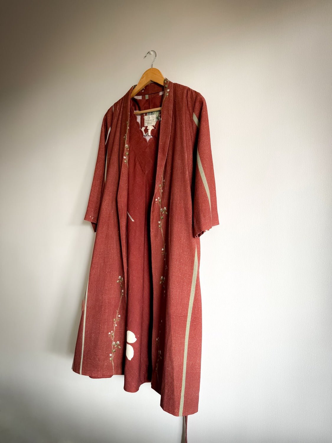Rust Printed Handwoven Khadi Belted Trench Jacket