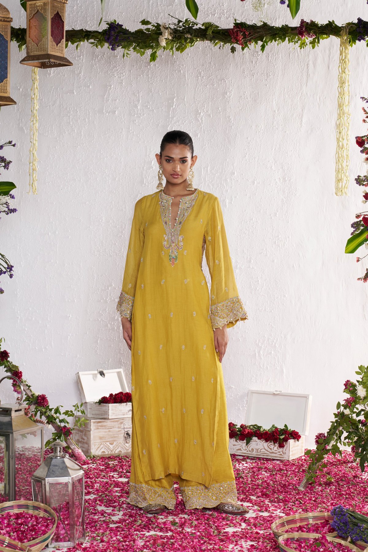 Yellow Embroidered Kurta and Pant Set