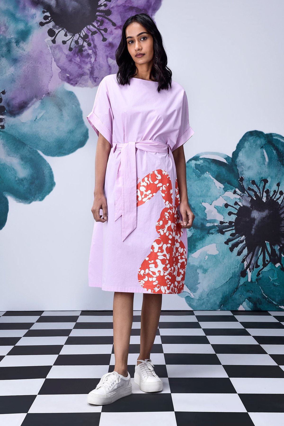 Smoothie Pink Graphic Rabbit Print Relaxed Fit Midi Dress