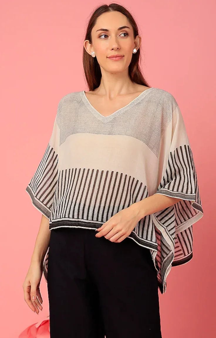 Black and White Piano Print Cotton Kaftan