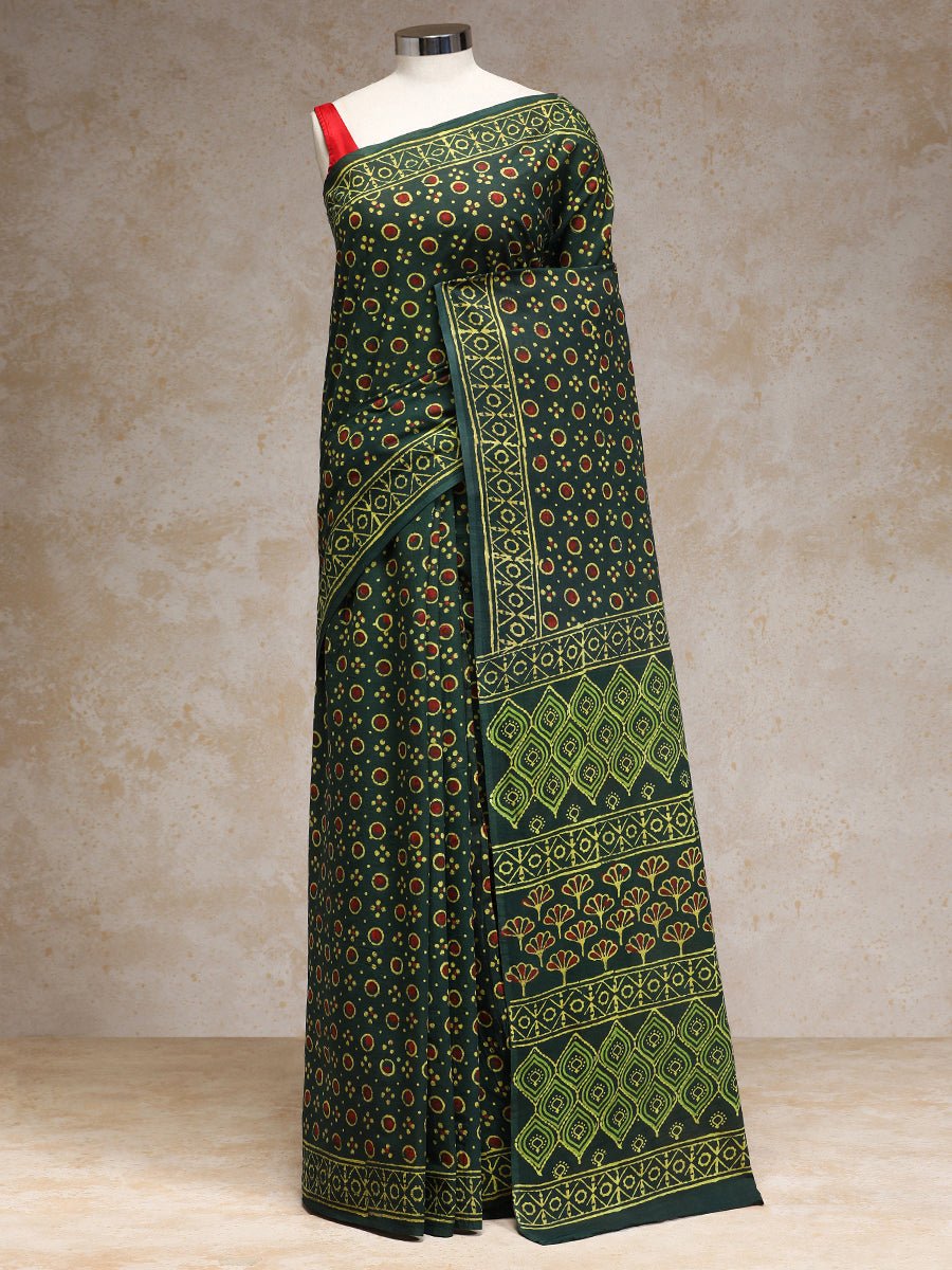 Olive Green Handblock Printed Bandhani Style