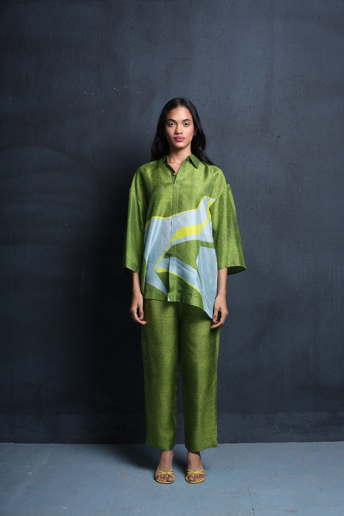 Pear Green/Maya Blue Dupion Silk Co-ord Set