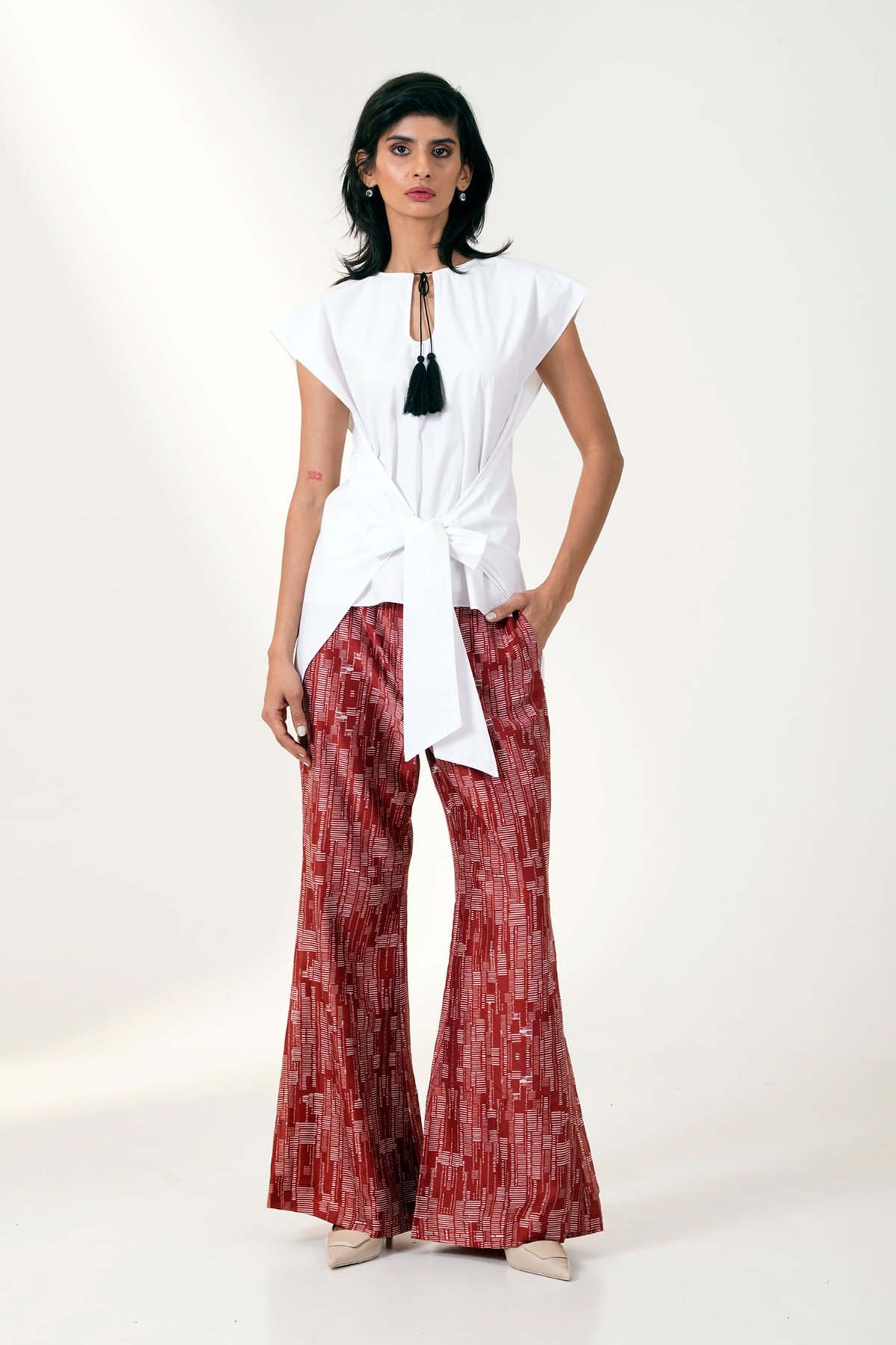 Red Printed Bell-Bottom Trousers