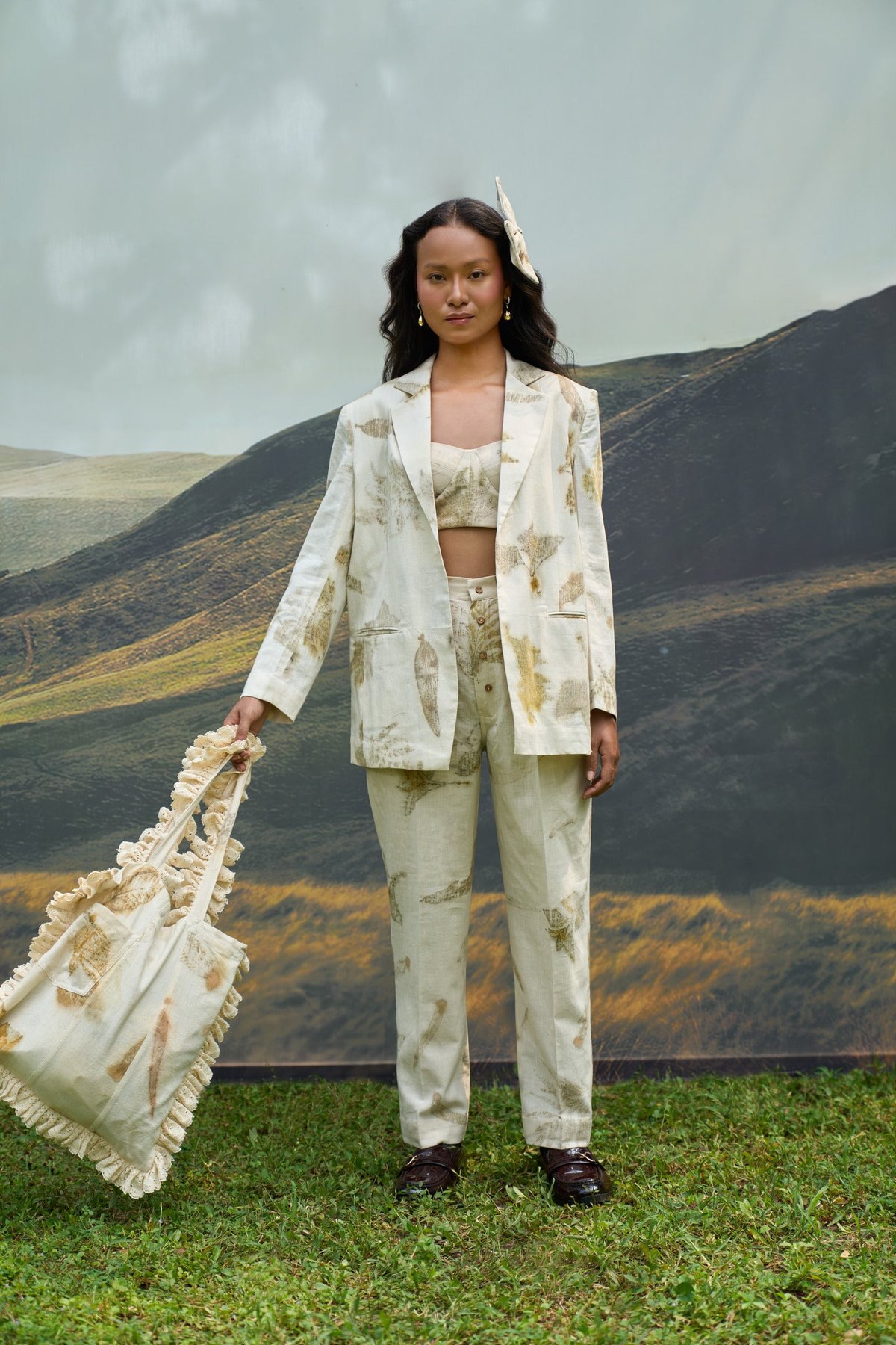 Beige Leaf Print 3-Piece Blazer Co-ord Set