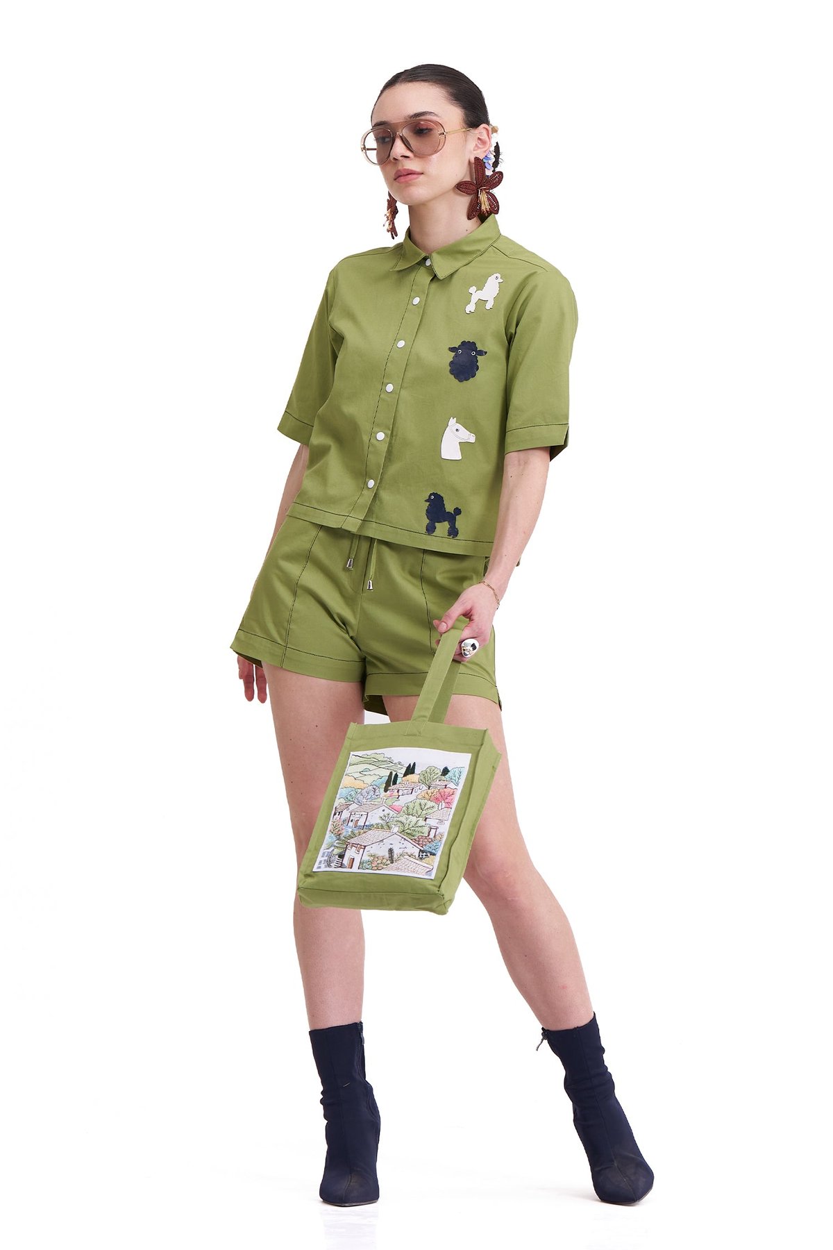 Golden Lime Cotton Twill Shirt and Shorts Co-ord Set