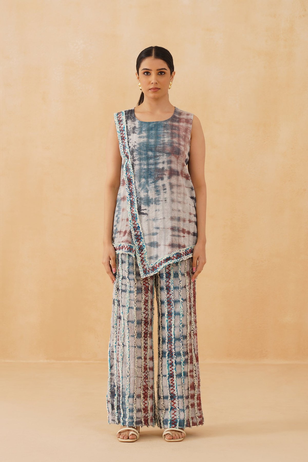Multicolor Cotton Printed Co-ord Set with Wide-Leg Pants