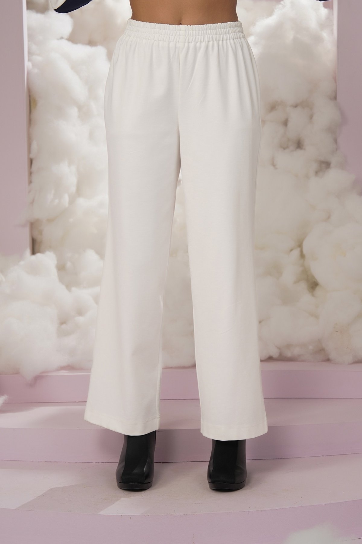 White High-Rise Pull-On Straight-Leg Trousers