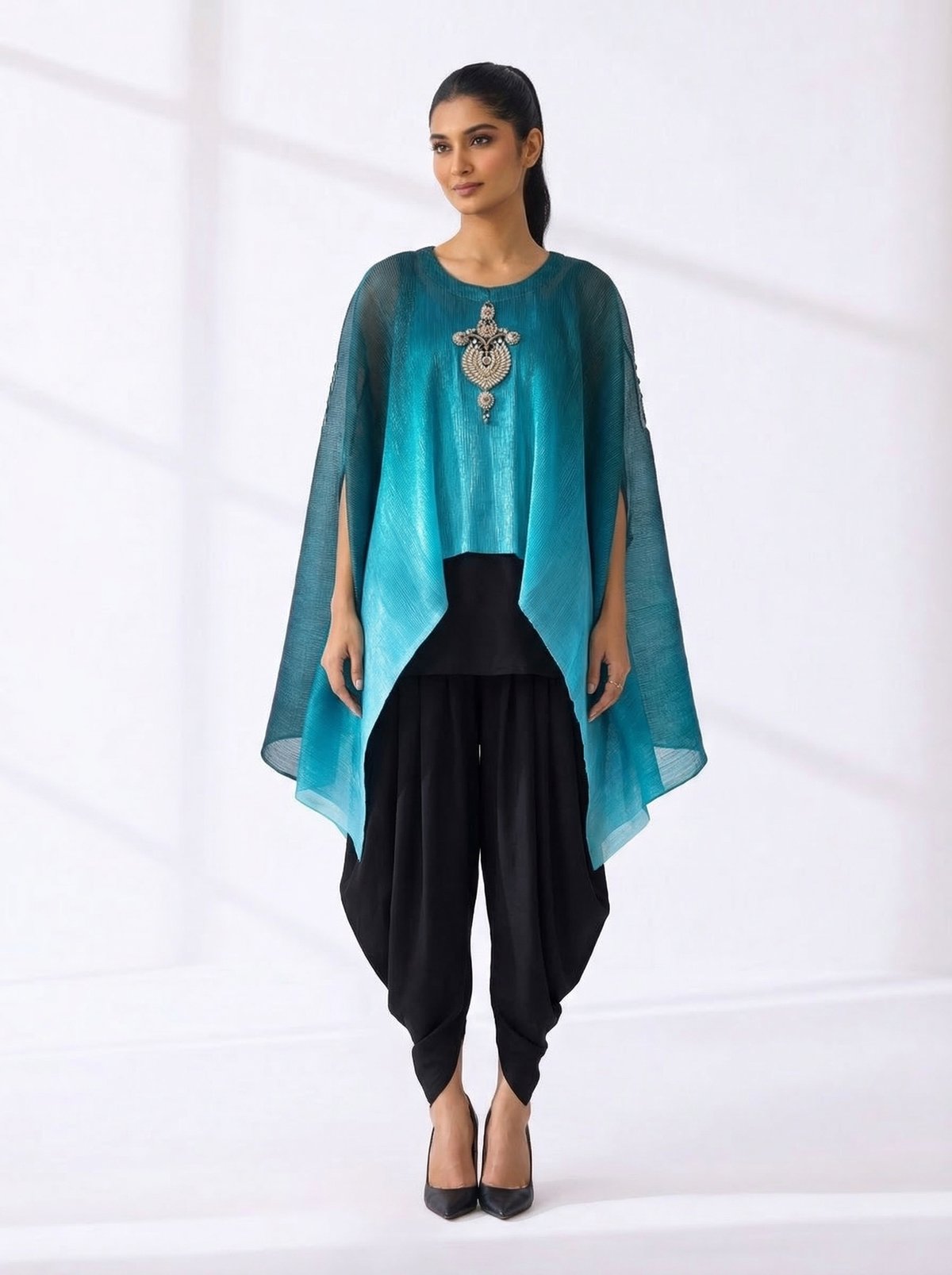 Ombre Sea Blue Kaftan and Dhoti Co-ord Set