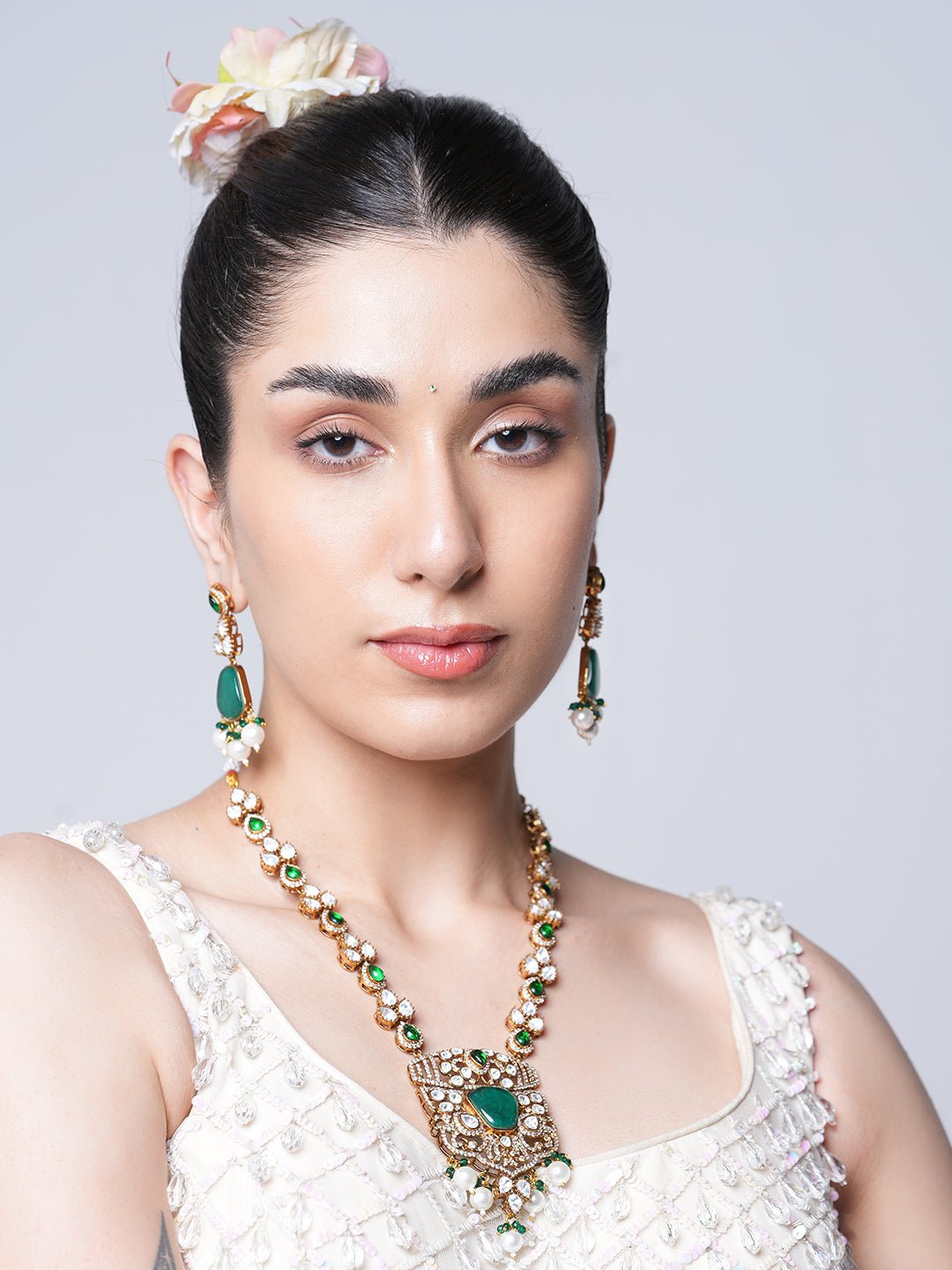 Long Green Antique Polish Pendant Necklace Set