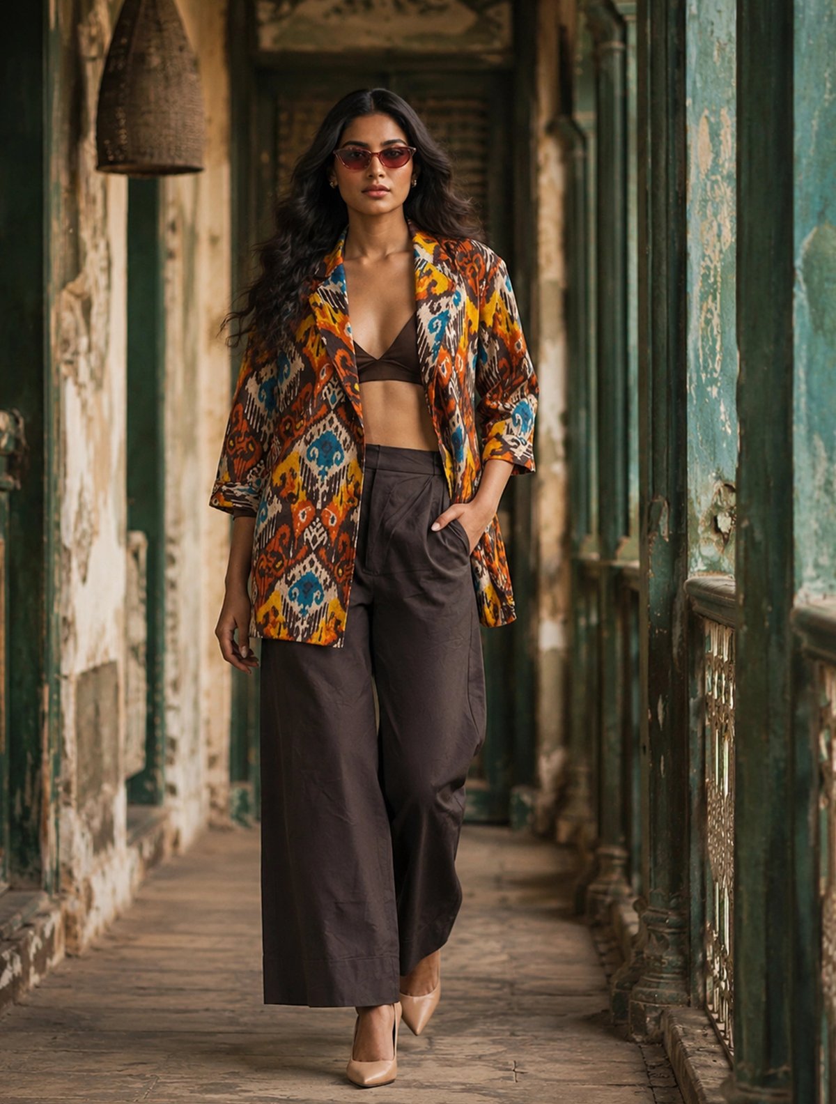Multicolour Ikat Print Cotton Blazer Co-ord Set