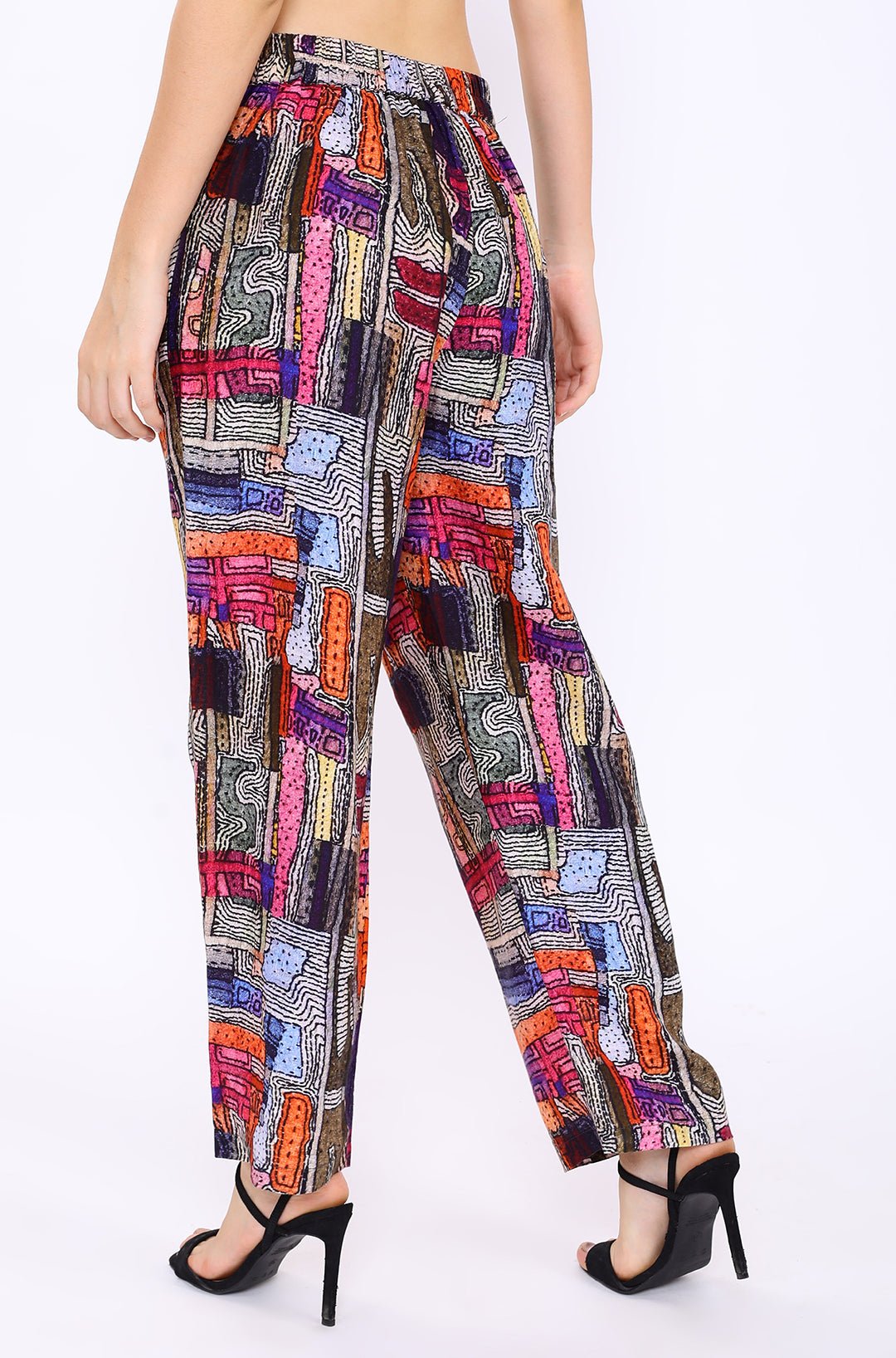 Multicolor Abstract Print Linen Lounge Trousers