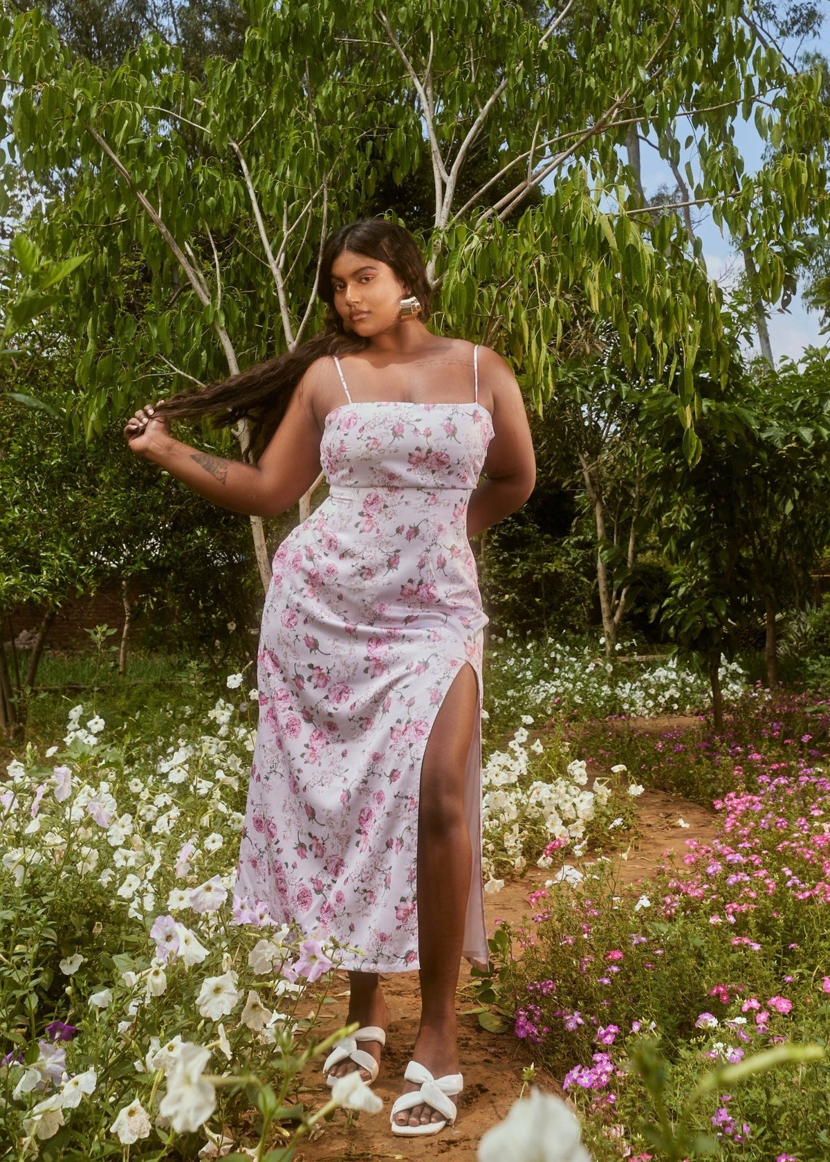 Cressida Vintage Rose Print Adjustable Midi Dress CL