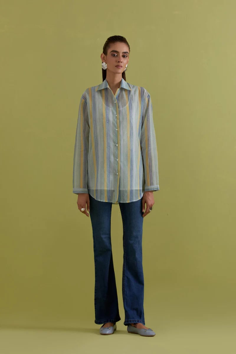 Off White Cotton Chanderi Shirt