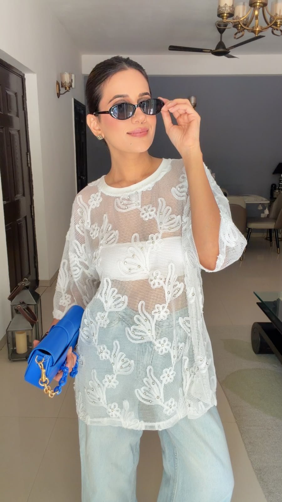 Lace Studded Oversized Top