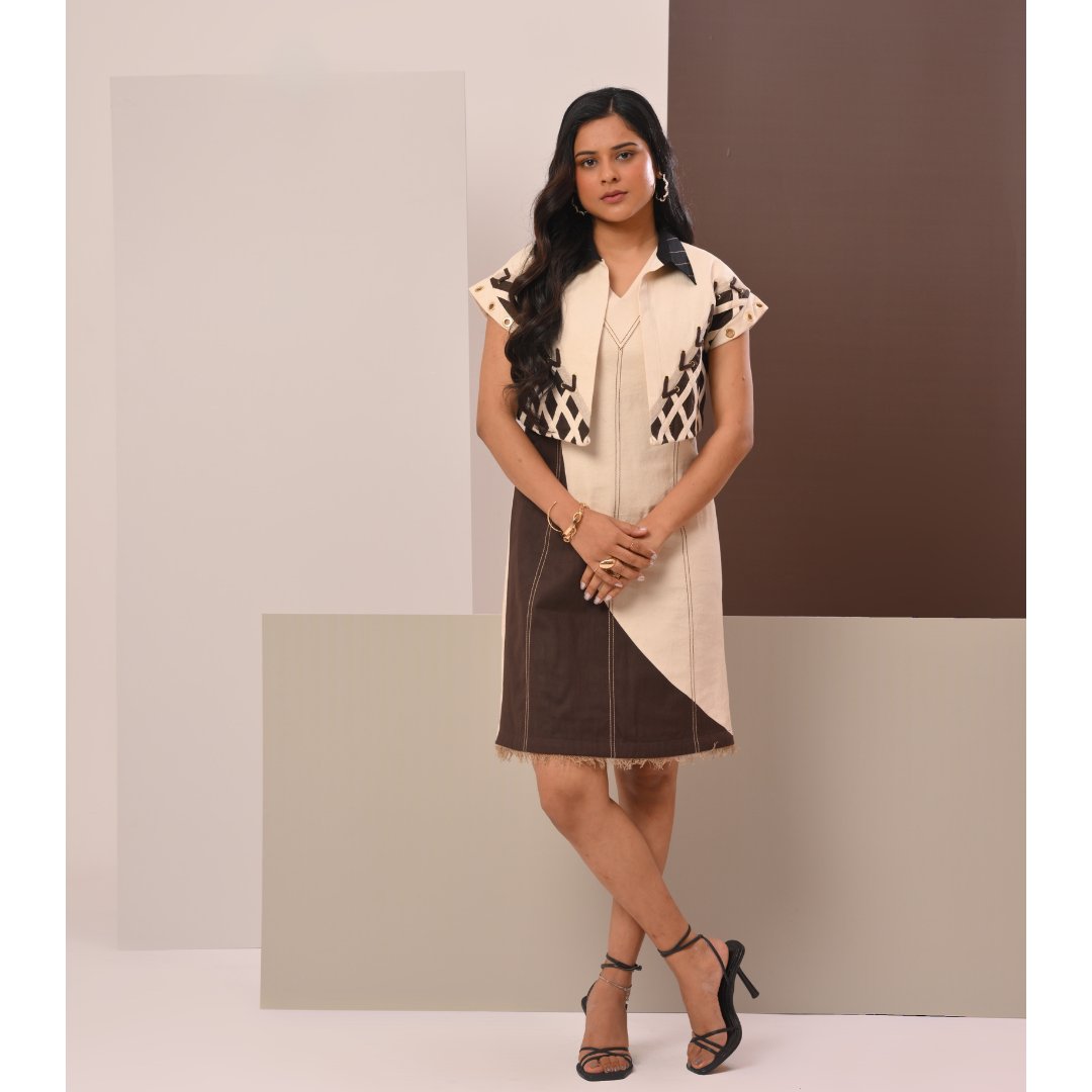 Cream Web Cape Fringe Dress