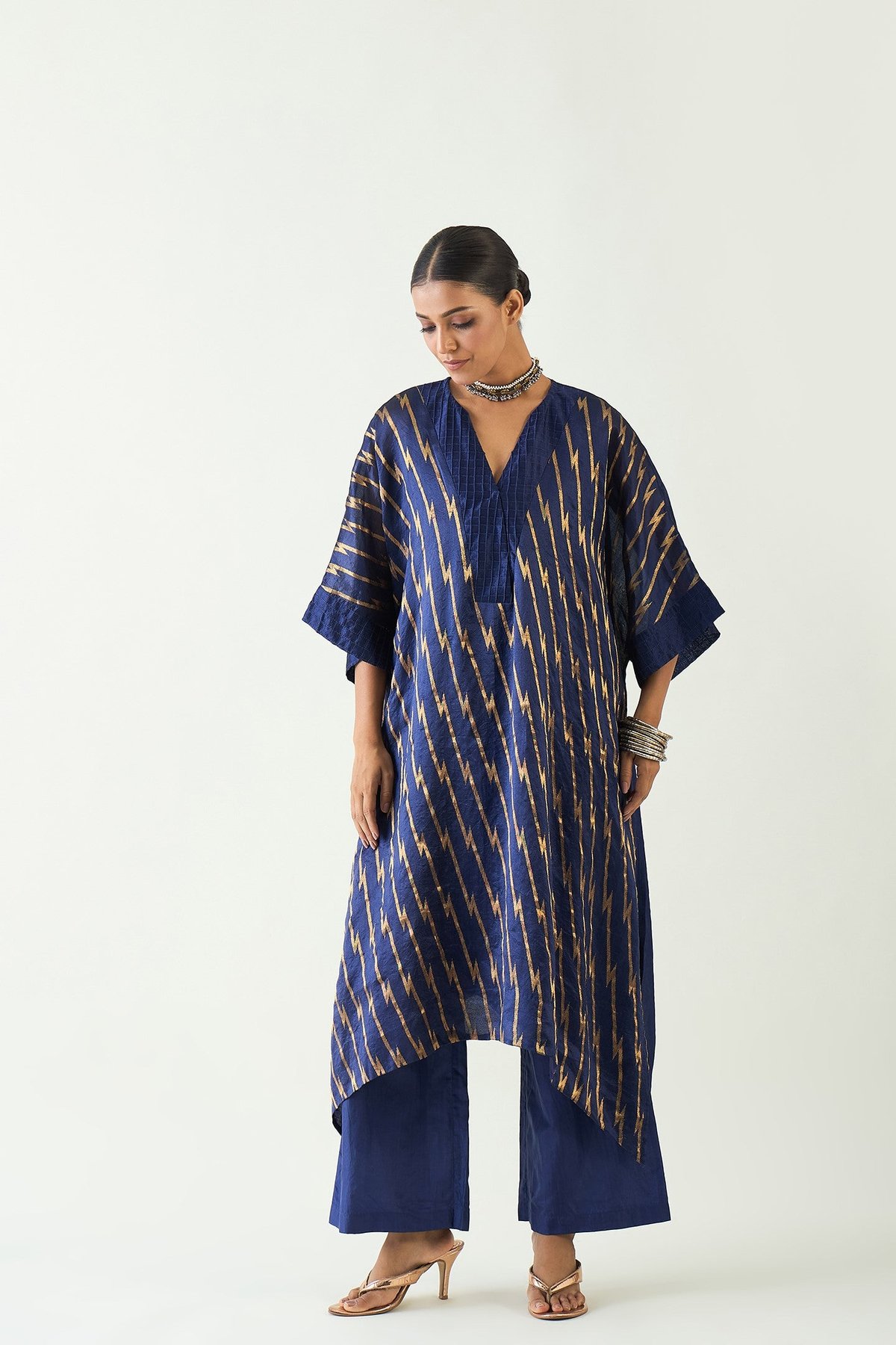 Silk with Gold weave Kimono Kaftan set- Purple