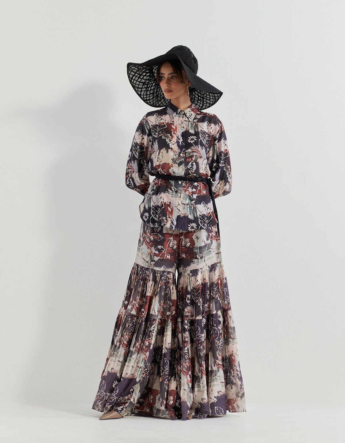 Abstract Print Shirt and Sharara Co-ord Set