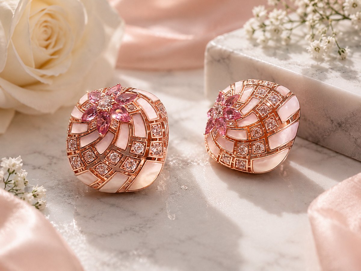 Blush Mosaic Bloom Stud Earrings