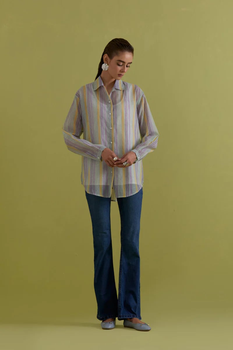 Off White Cotton Chanderi Shirt